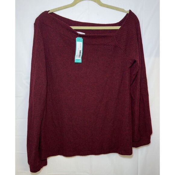 Kaileigh Burgundy Ivy Off The Shoulder Knit Long Sleeve Women's Large New - Picture 1 of 5